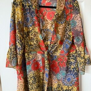 CAbi Multicolor Floral Wrap Kimono